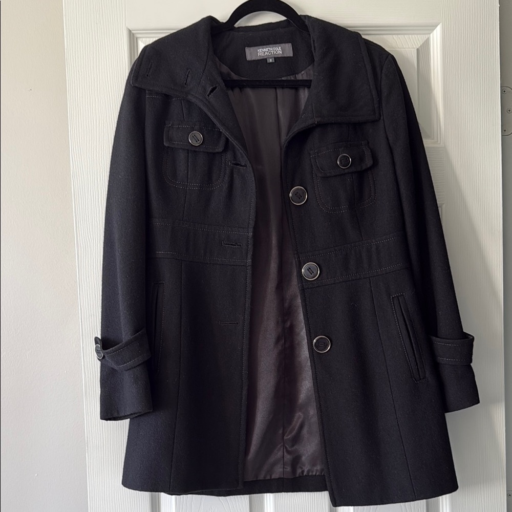 Kenneth Cole Reaction Black Pea Coat Tailored Fit